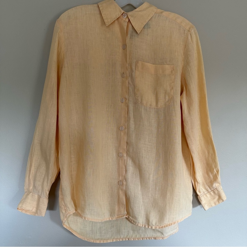 Liz Claiborne Linen Yellow Shirt Size S Petite long sleeve
